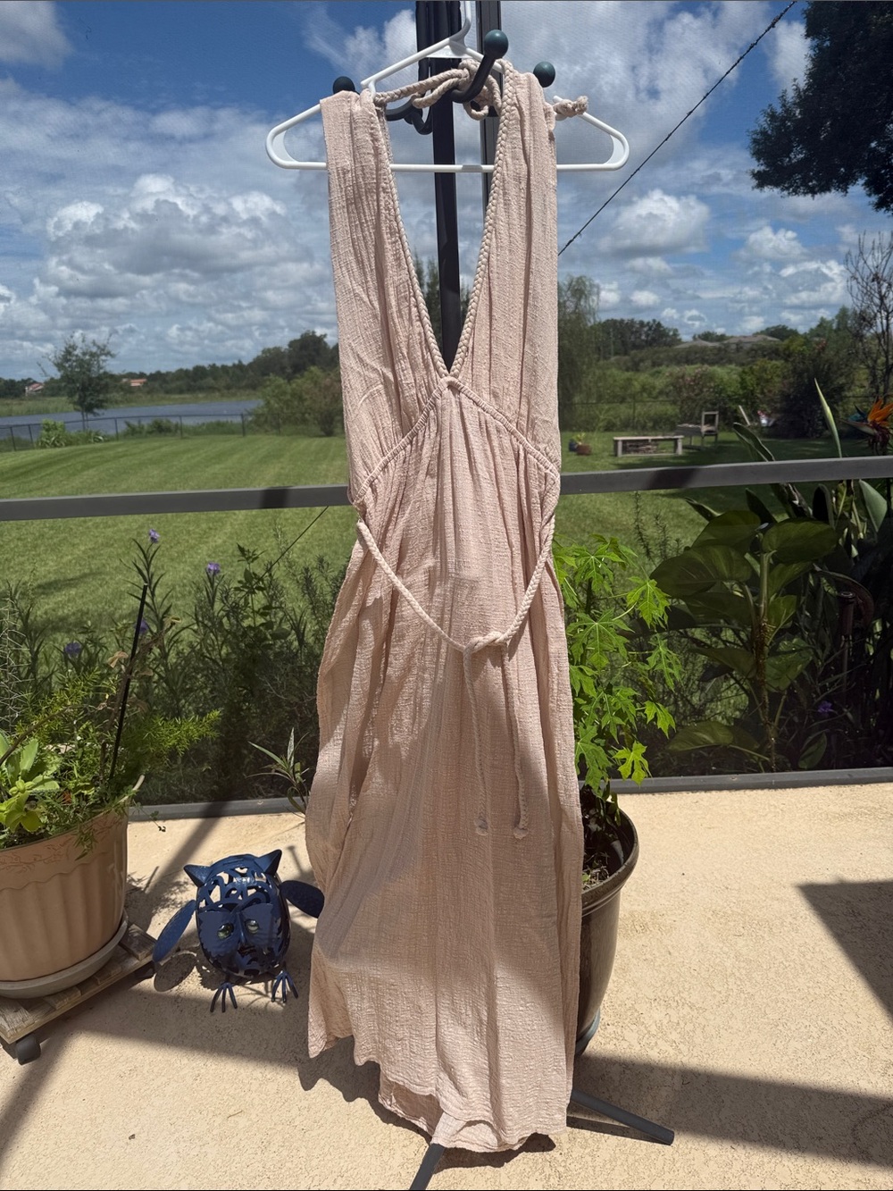 Shore Cream Lightweight maxi Swim Coverup with Tie Detail and open side slits